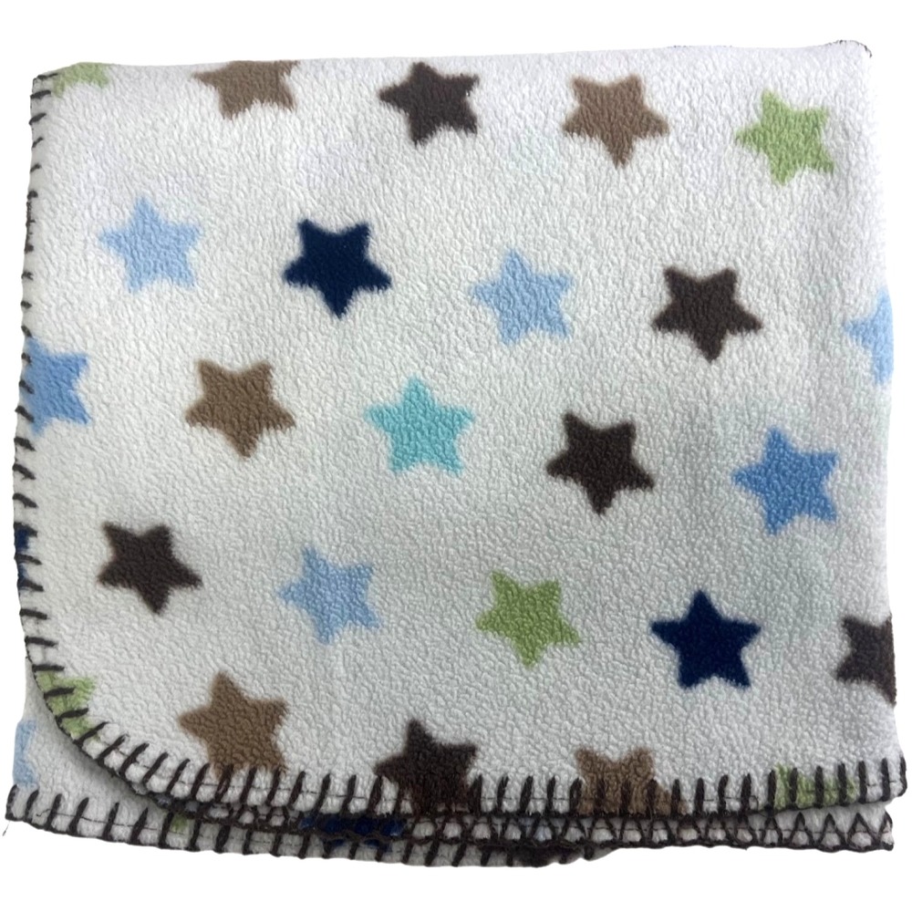 Circo Star Fleece Baby Blanket Beige Blue Brown Green Target Stitched Edges htf